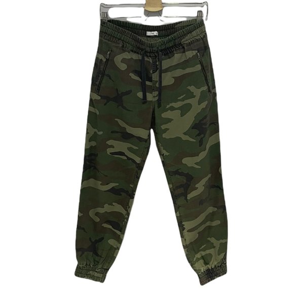 TNA Alix High Waisted Elastic Cuff Camo Print Ankle Jogger Pants Green Small EUC - Picture 2 of 11